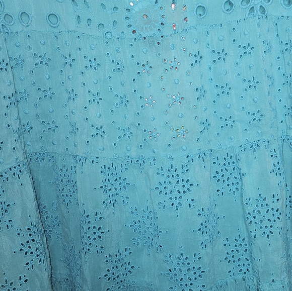 Johnny Was Petite Bell Sleeve Eyelet Tunic, Size PXS, Turquoise, NWT - Picture 5 of 10